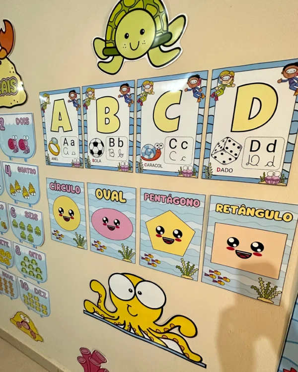 Kit Decoração e recurso sala de aula tema Fundo do Mar